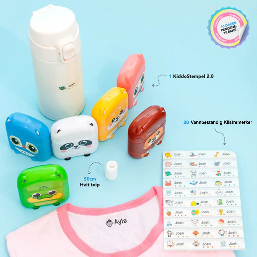 KiddoStempel 2.0 – Startpakke Stempel - TheKiddoSpace NO | Navnestempler for Klær, Organisatorer og Leker