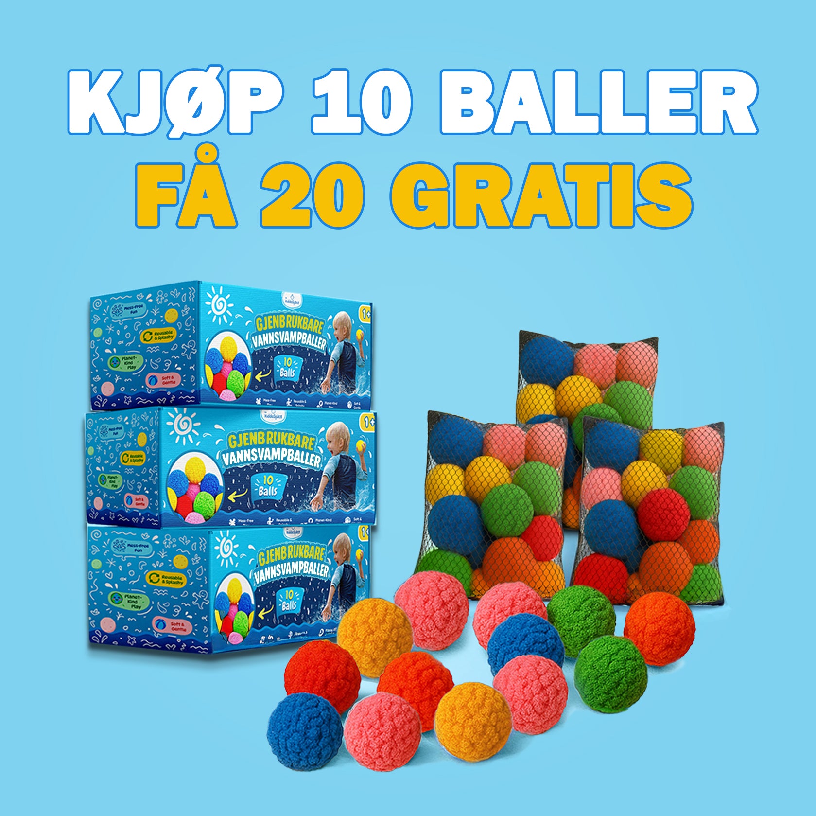 KiddoSpace Gjenbrukbare Vann-Skumballer (Kjøp 10 baller , få 30 gratis)